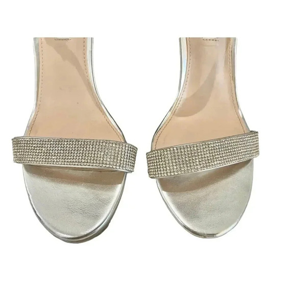 Nina Solange My  Silver Metallic Rhinestone Ankle Strap Chunky Heel Women's 9 M - Picture 4 of 7